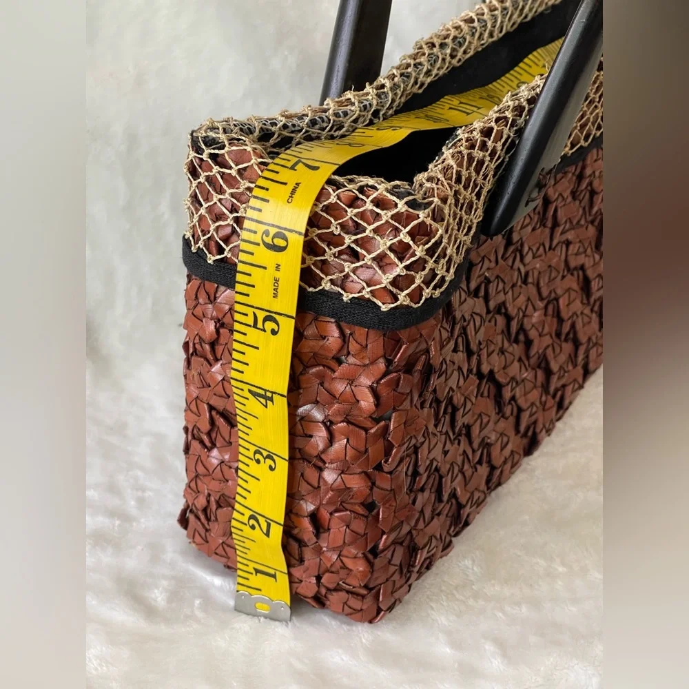Vintage handmade purse from Thailand zipper closure, wood handles